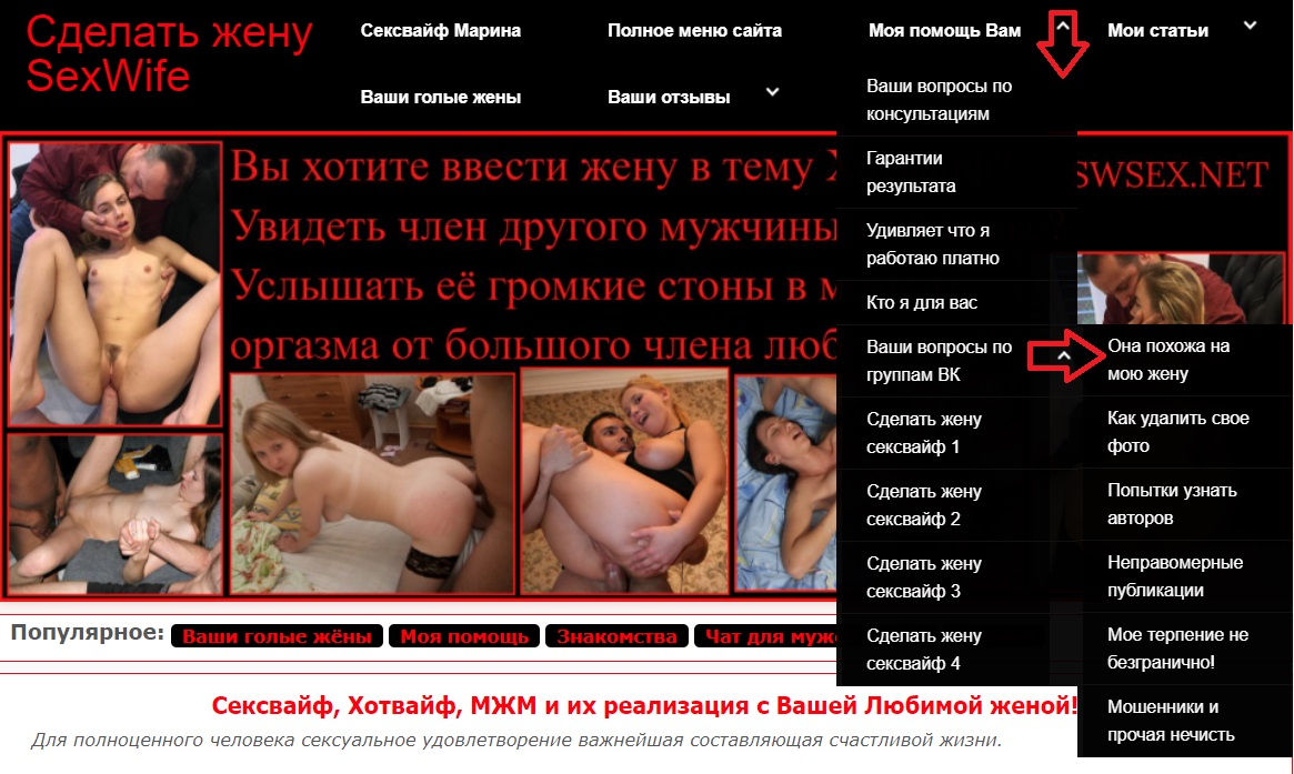 меню сайта про сексвайф для версии ПК